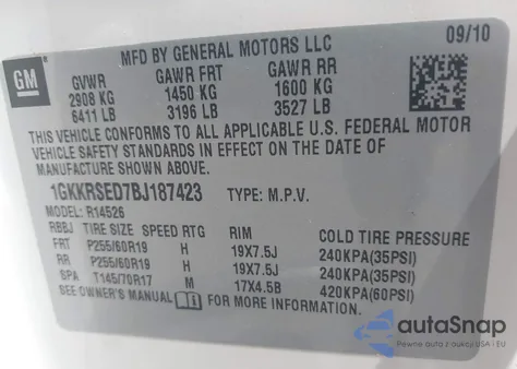 2011 GMC Acadia Slt-2 from USA, damaged, VIN 1GKKRSED7BJ187423